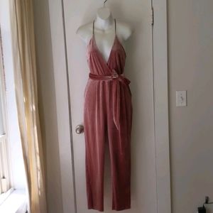 Velvet Tie Front Jumpsuit